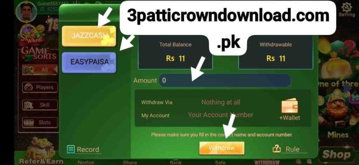 3patti Crown game categories and feature screen